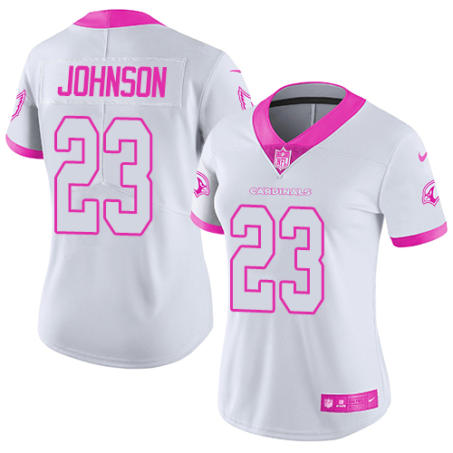 Women's Limited Chris Johnson Nike Jersey White/Pink - #23 Rush Fashion NFL Arizona Cardinals